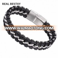 REAL BESTXY custom logo Cross Bracelet Men Jewelry Leather Bracelets Pulseras Stainless Steel Magnet Clasp Bangle Lovers Gift